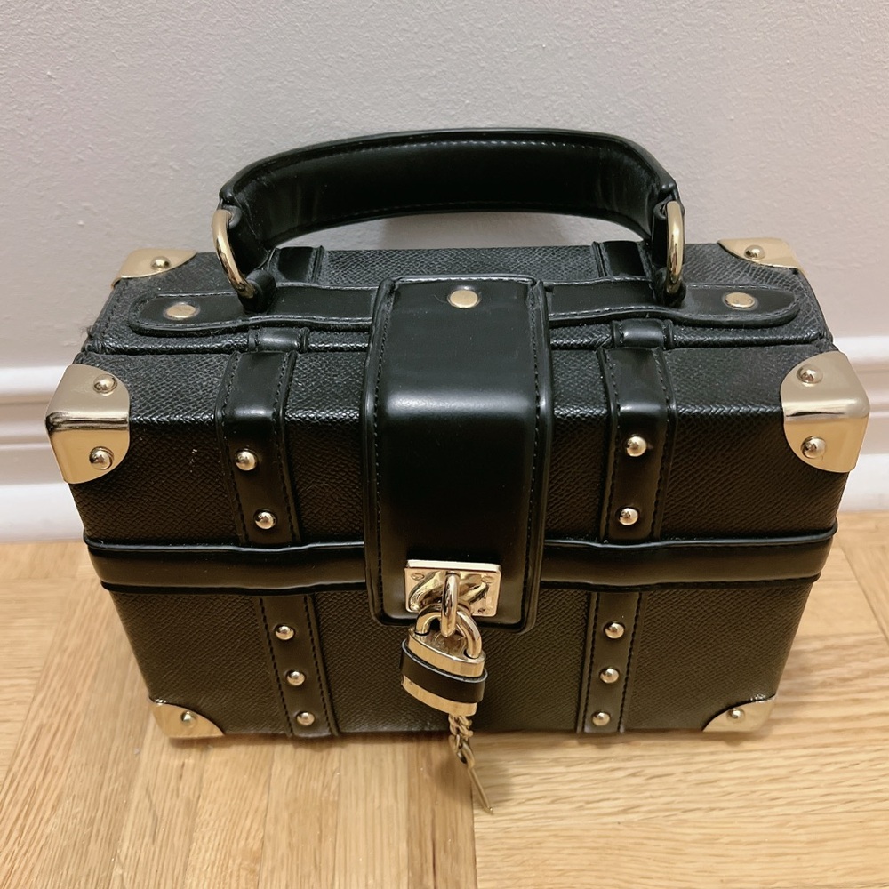 Black and Gold Trunk-Style Handbag